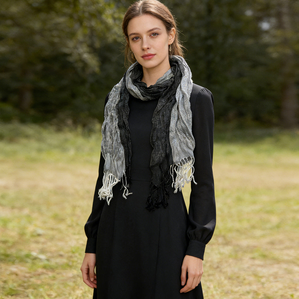 Jacquard Polyester Long Scarf For Women - Grey Winter Accessory 71inchx28inch