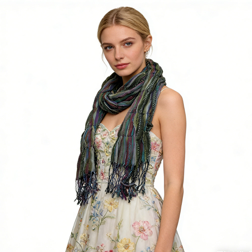Olive Jacquard Crinkle Scarf