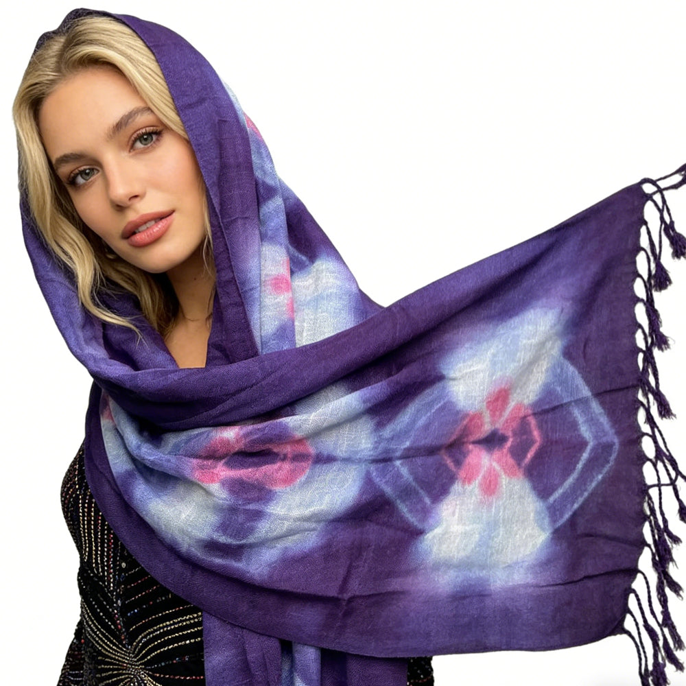 Purple Printed Viscose Scarf - Flowy Boho Scarf 59inchx24inch