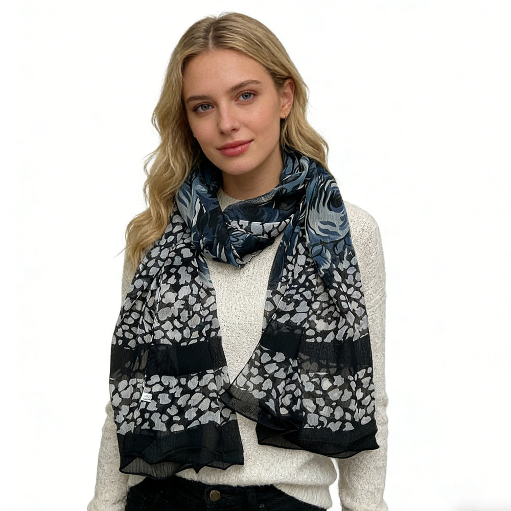 Black Printed Polyester Scarf