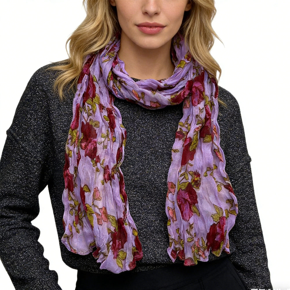 Magenta Printed Polyester Scarf - Crinkle Long Scarf 63inchx23inch