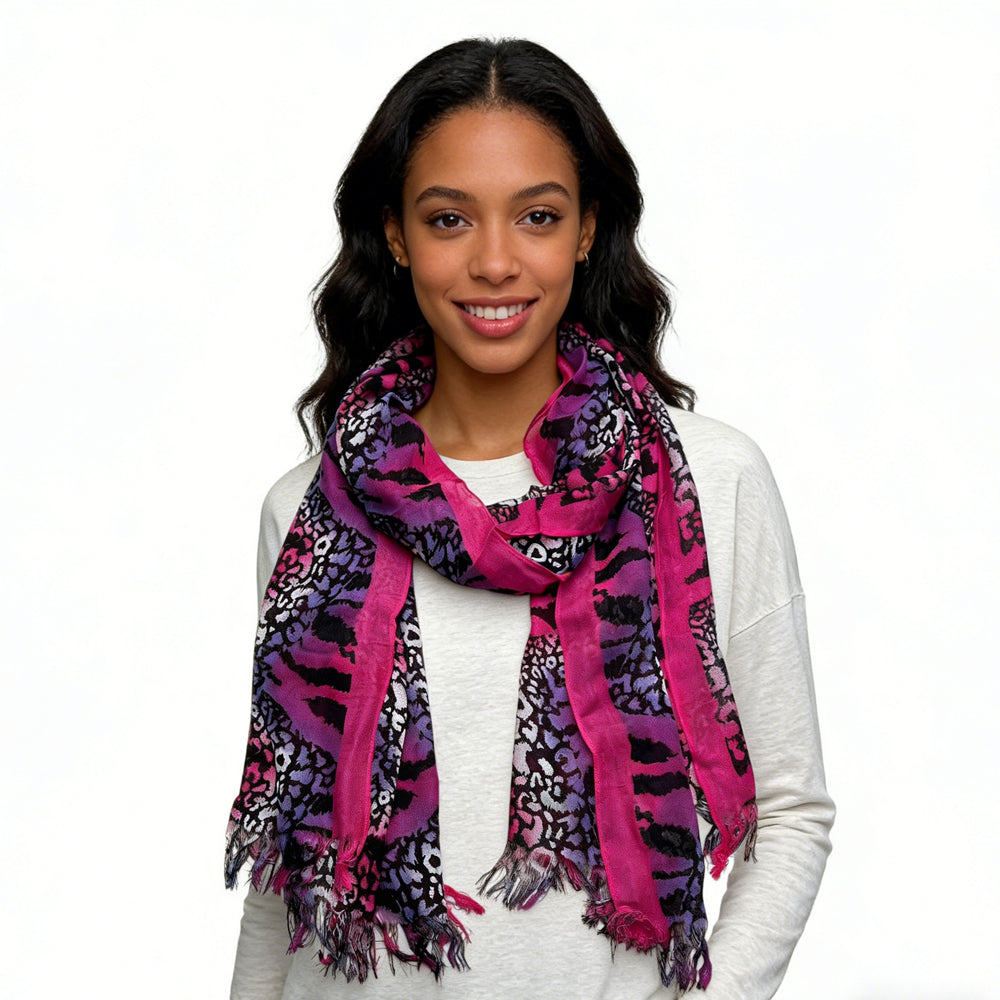 Hot Pink Printed Viscose Scarf - Extra Long Scarf 72inchx22inch