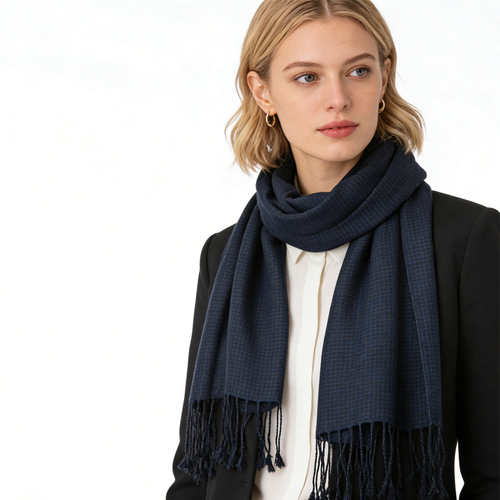 Navy Jacquard Polyester Scarf - Herringbone Texture Scarf 70inchx21inch