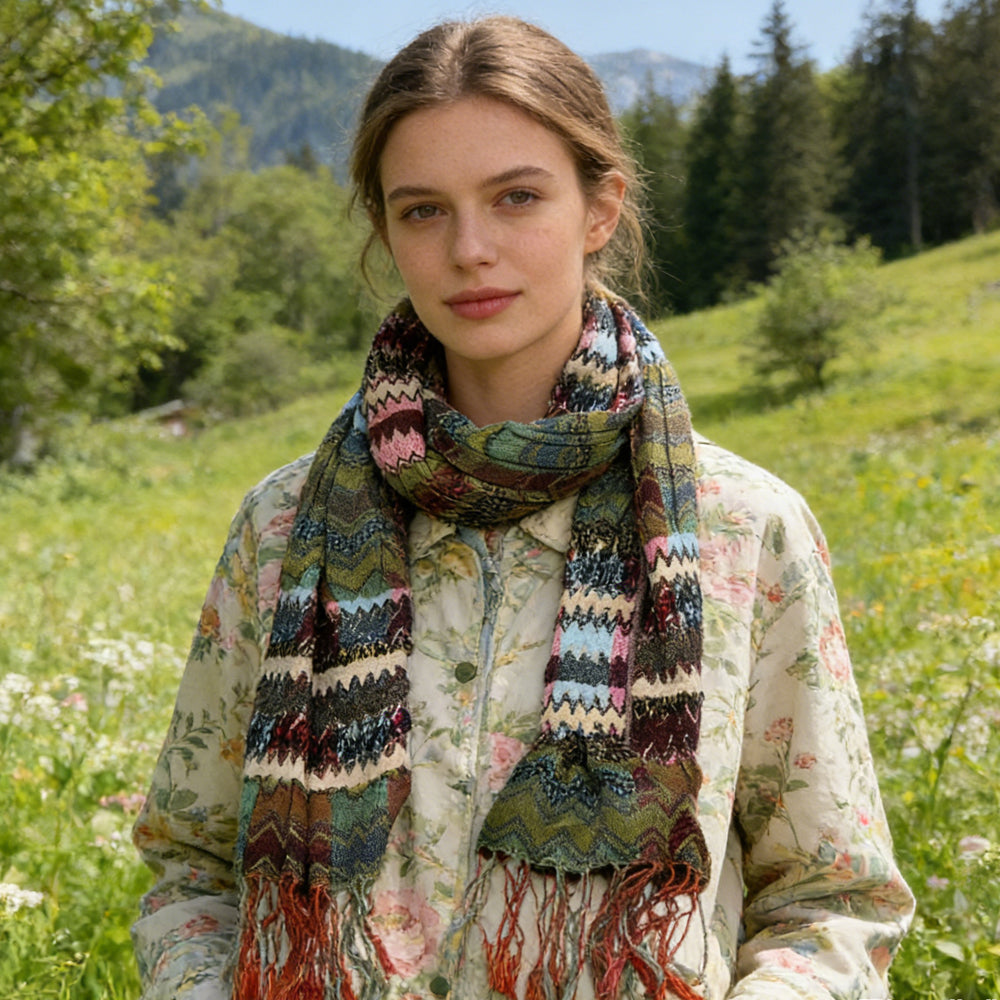 Long Scarf,Nature-inspired Jacquard Green
