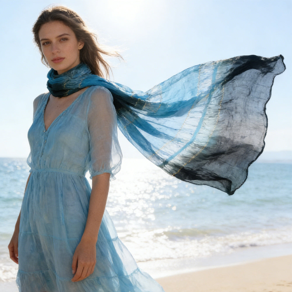 Turquoise Metallic Scarf - Shimmer Skinny Scarf 66inchx9.4inch