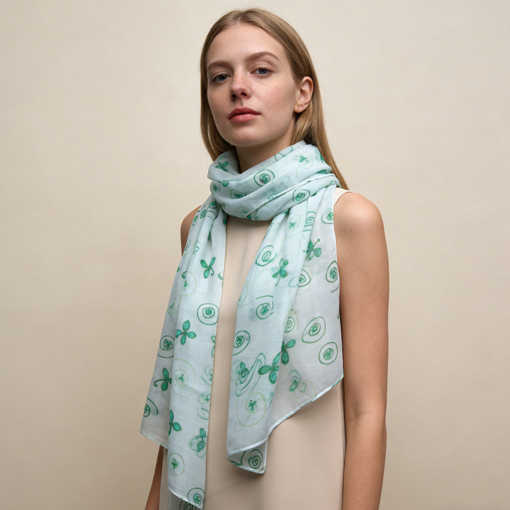 Lightweight Sheer Scarf ,White Printed Scarf,Crisp Skinny Scarves