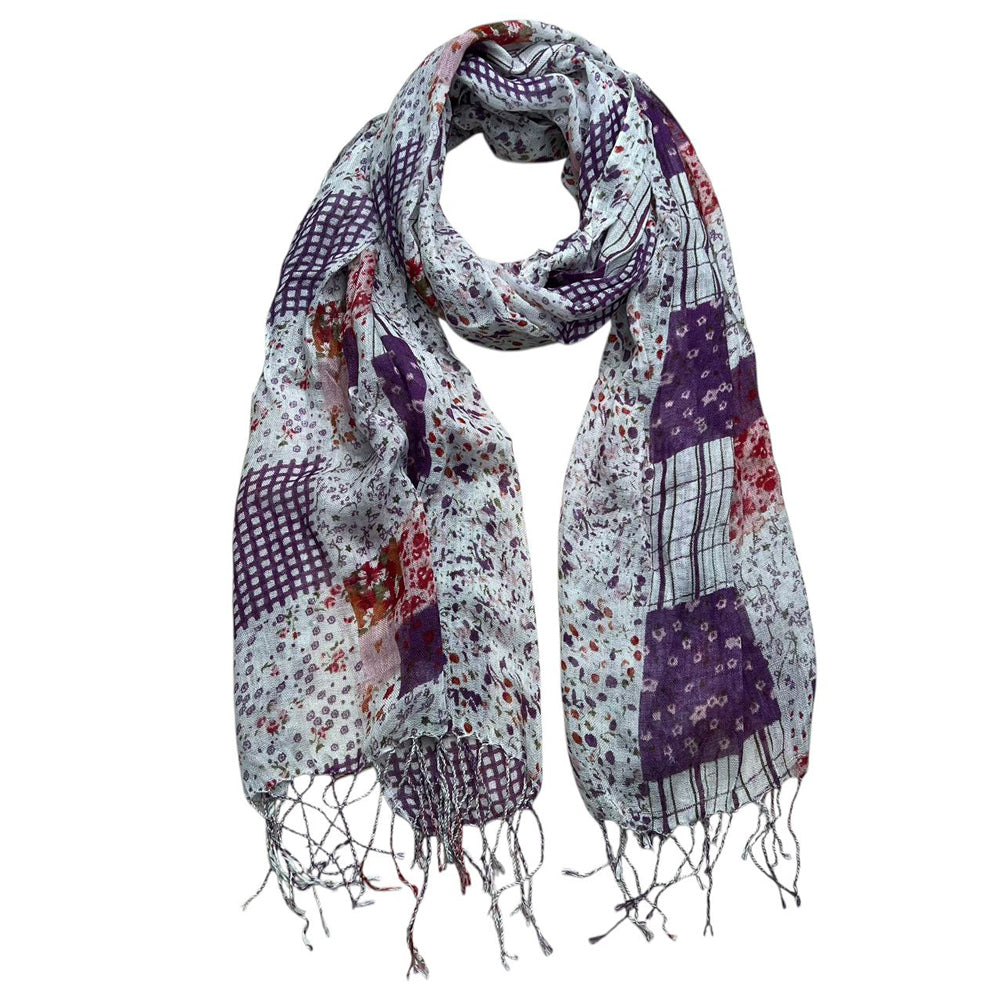 Purple Printed Viscose Scarf - Lightweight Long Scarf 63inchx23inch