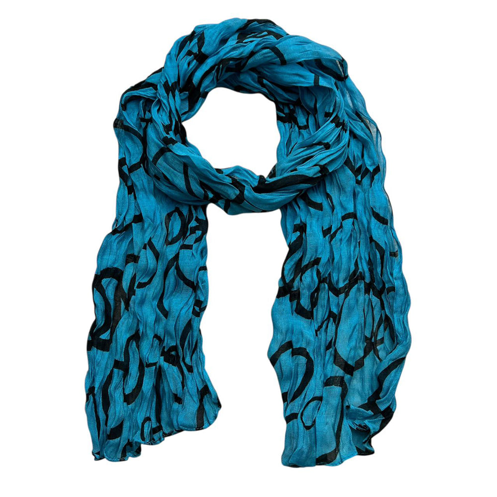 Turquoise Printed Crinkle Scarf - Summer Beach Cover-Up Accessory