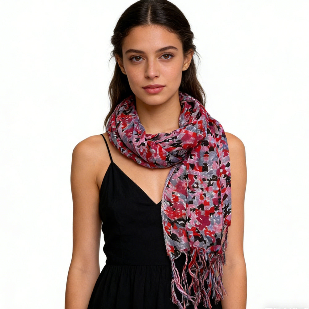 Red Printed Viscose Scarf