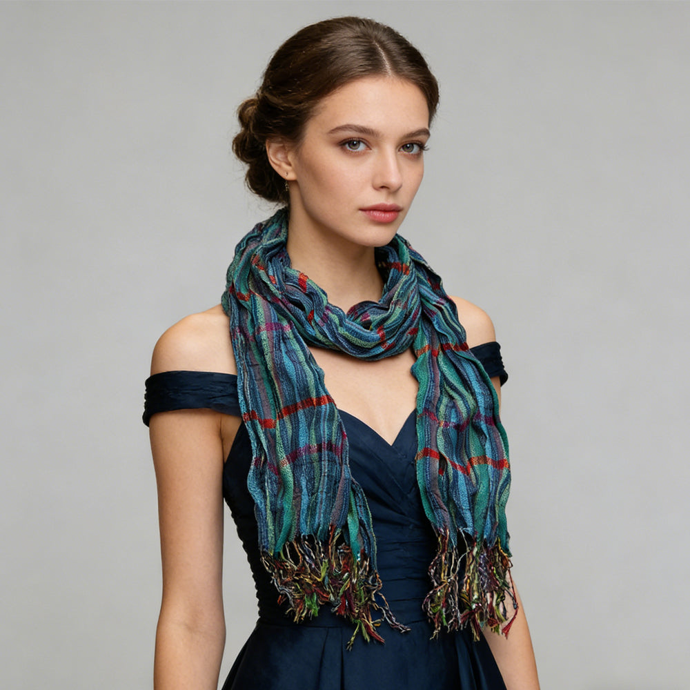 Blue Jacquard Crinkle Heavy Textured