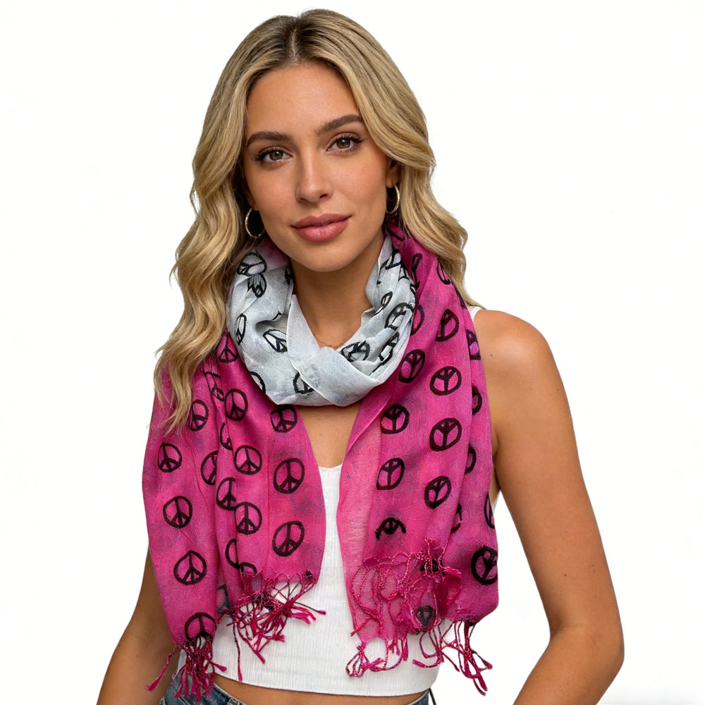 Hot Pink Printed Viscose Scarf - Sheer Summer Scarf 63inchx22inch