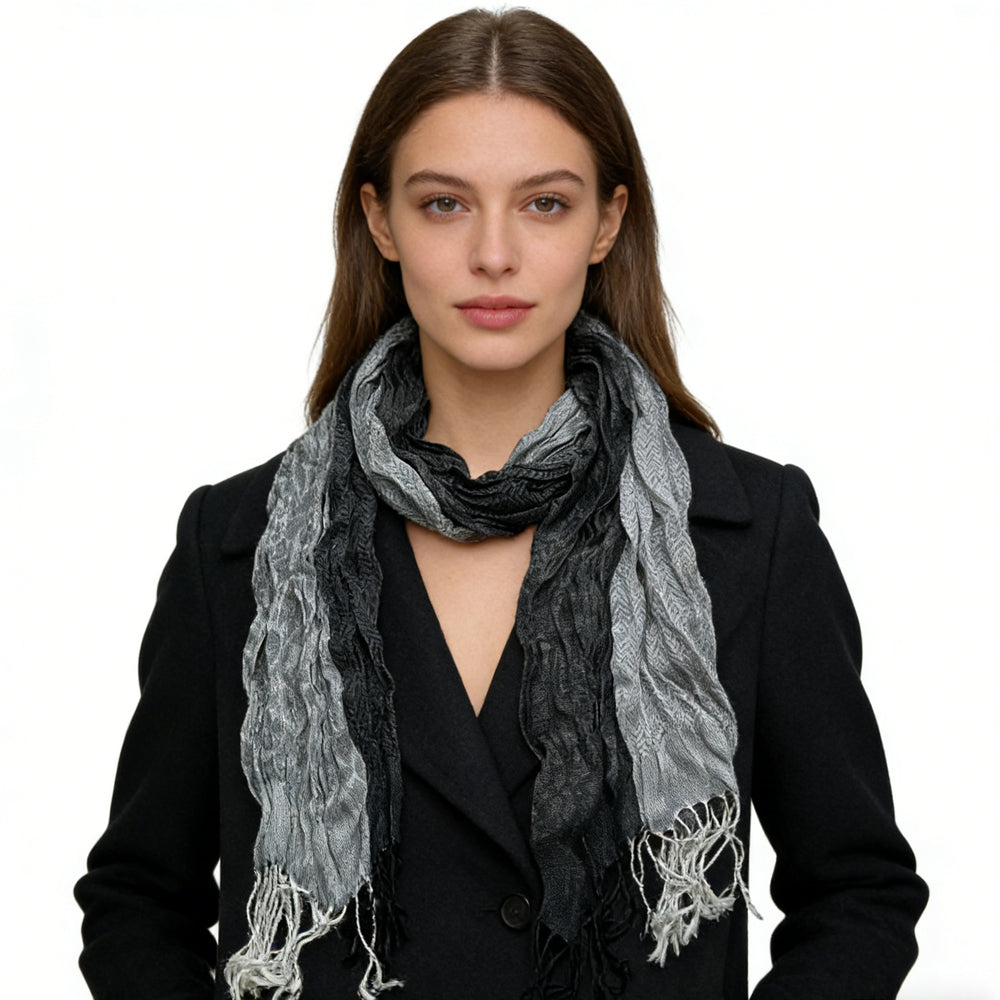 Jacquard Polyester Long Scarf For Women - Grey Winter Accessory 71inchx28inch