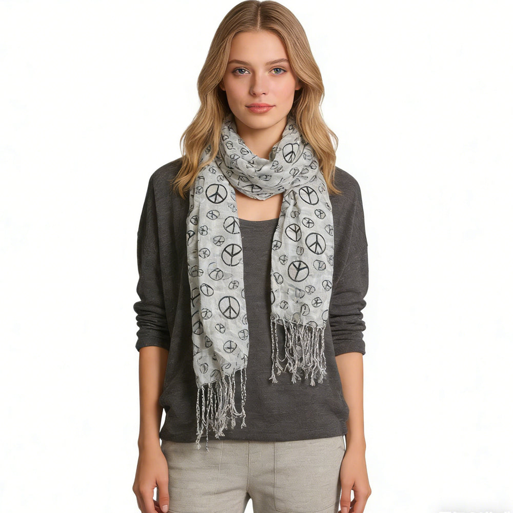 Vintage Boho Peace Sign Lightweight Scarf