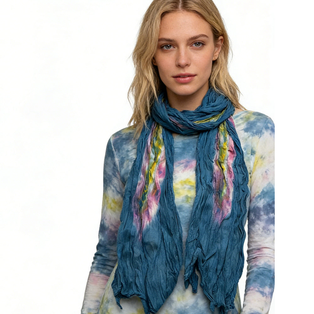 Turquoise Tie-Dye Cotton Scarf