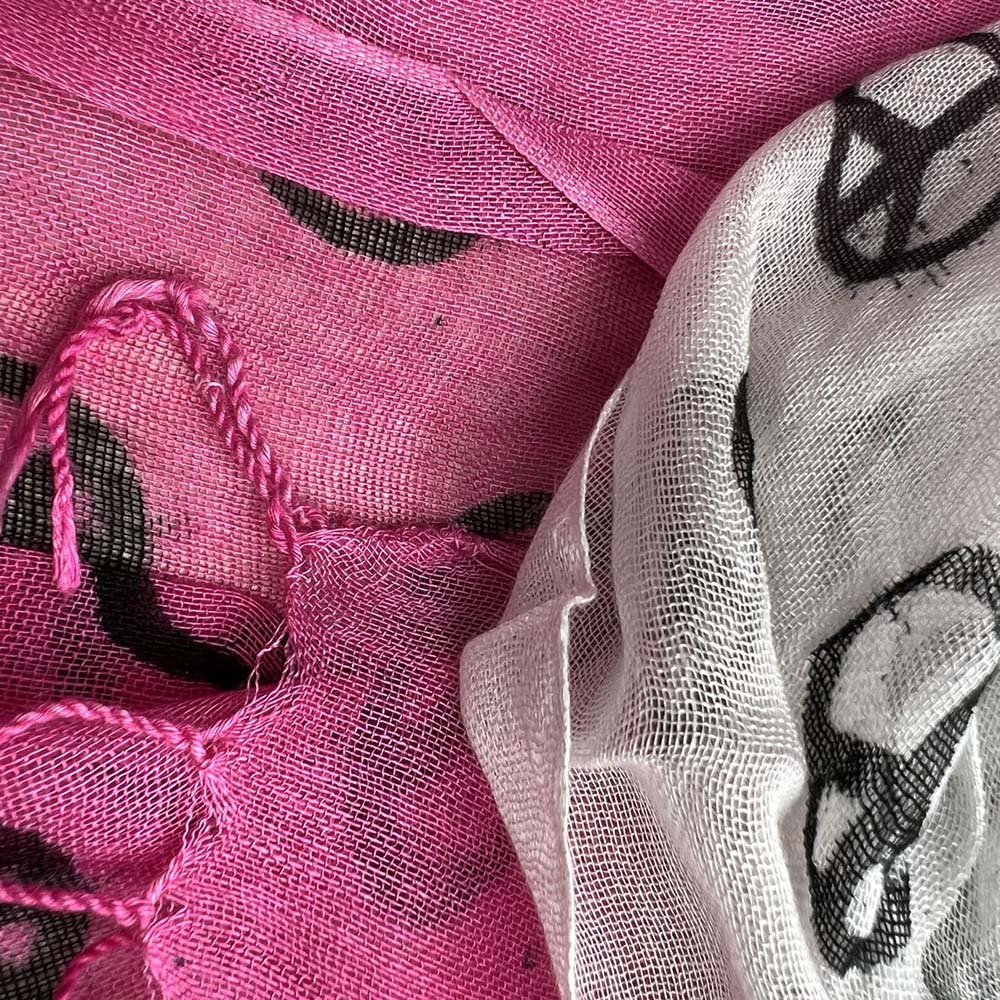 Hot Pink Printed Viscose Scarf - Sheer Summer Scarf 63inchx22inch