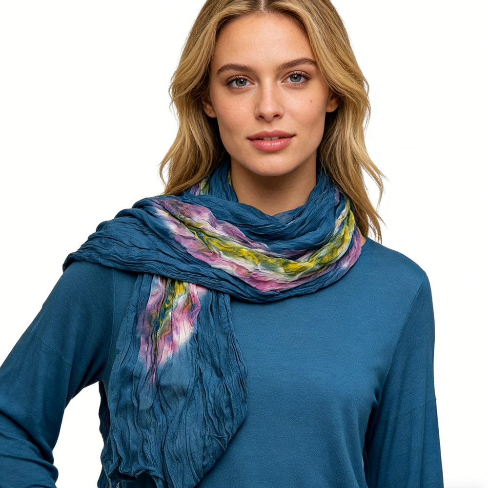 Turquoise Tie-Dye Cotton Scarf