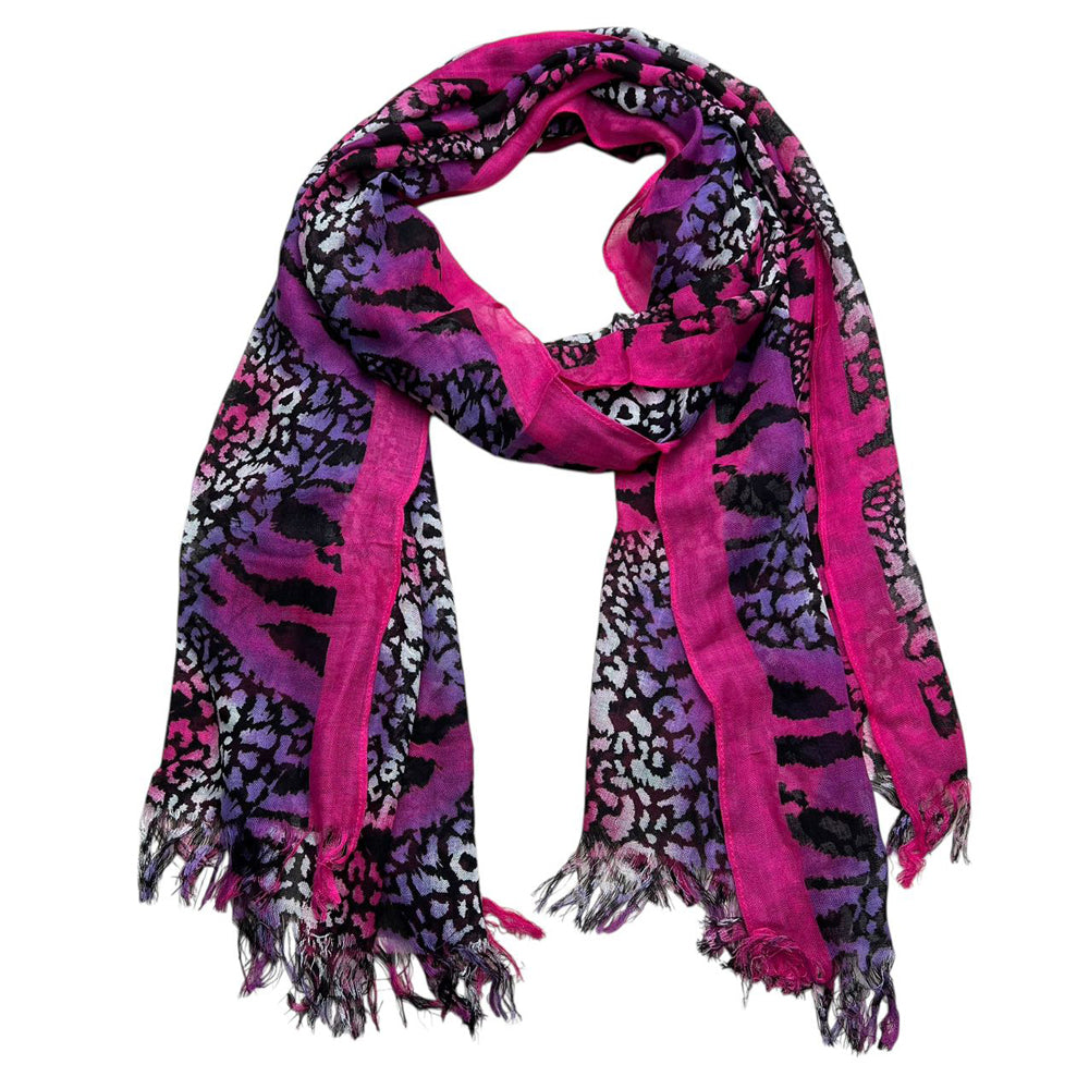 Hot Pink Printed Viscose Scarf - Extra Long Scarf 72inchx22inch