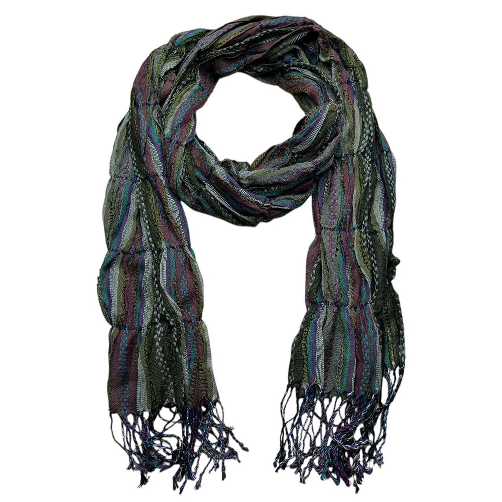 Olive Jacquard Crinkle Scarf