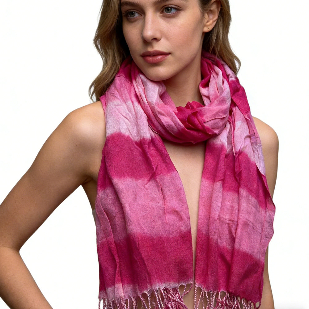 Hot Pink Printed Viscose Scarf - Vibrant Daily Scarf 67inchx24inch