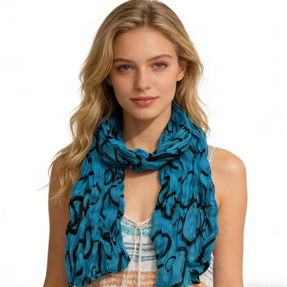 Turquoise Printed Crinkle Scarf