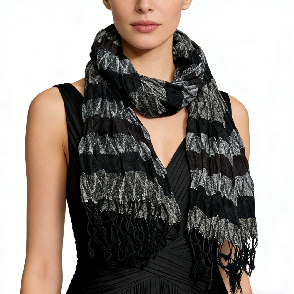 Beige Jacquard Crinkle Scarf