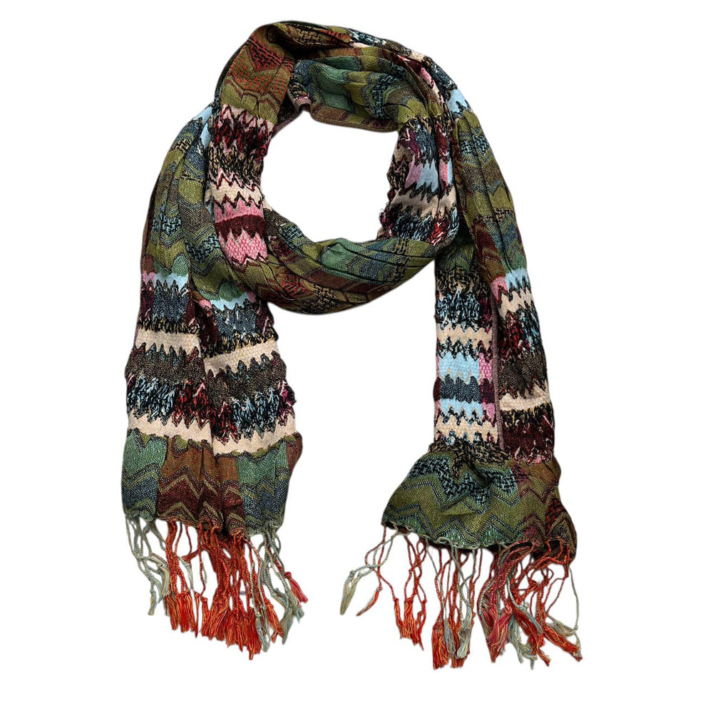 Green Jacquard Polyester Scarf - Leaf Pattern Long Scarf 70inchx27inch