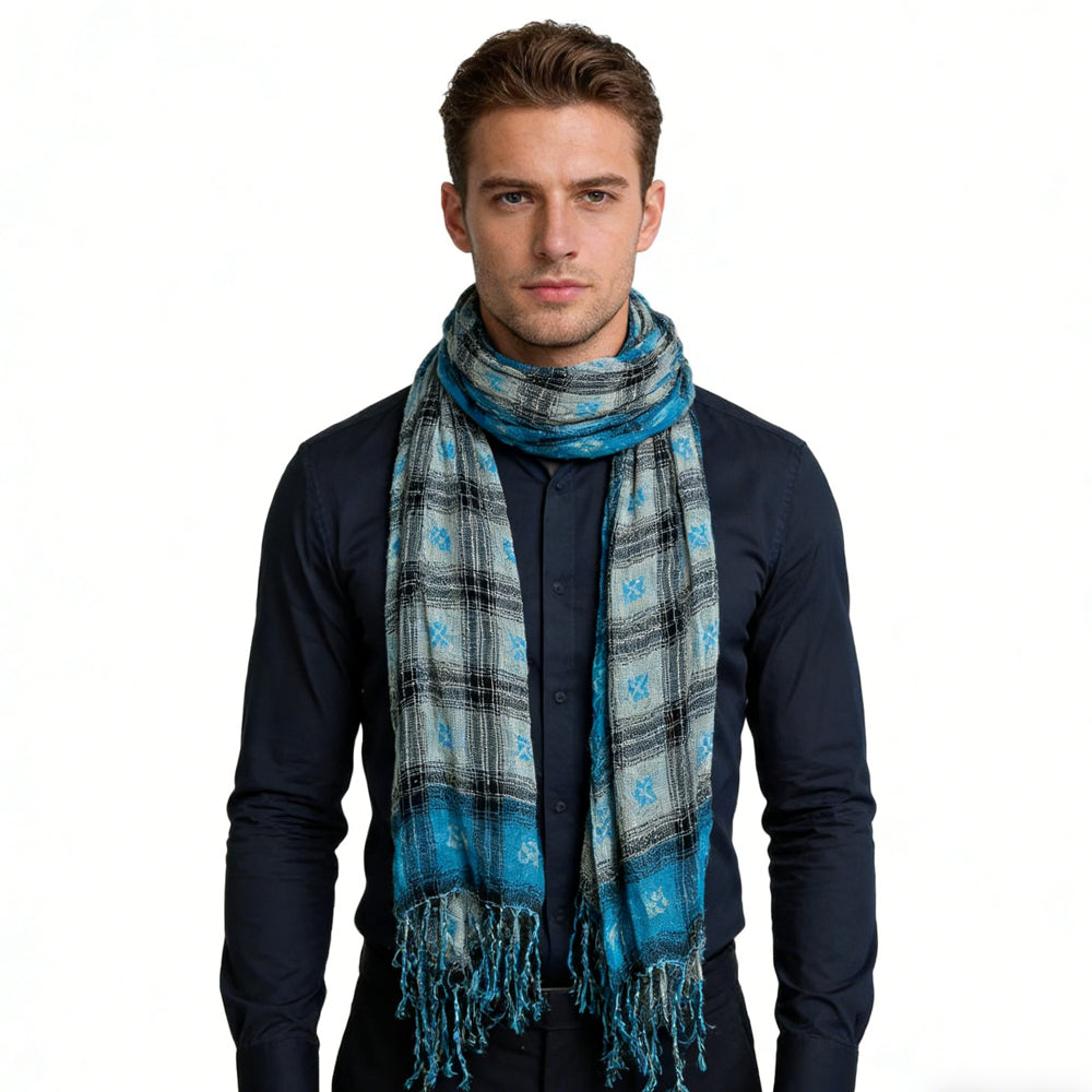 Turquoise Jacquard Crinkle Scarf