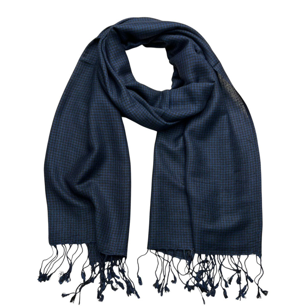 Navy Jacquard Polyester Scarf Herringbone Texture
