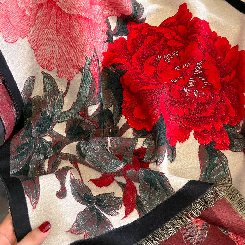 Vintage Peony Floral Jacquard Shawl