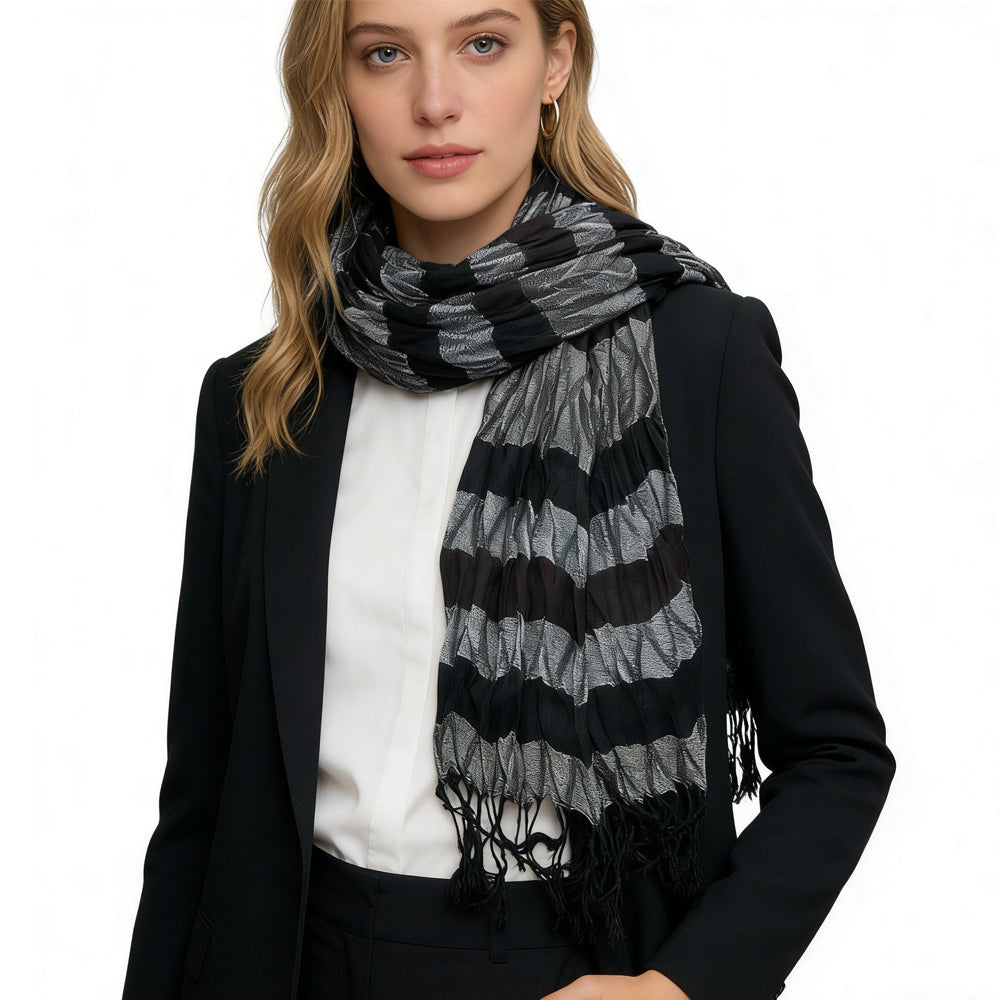 Beige Jacquard Crinkle Scarf